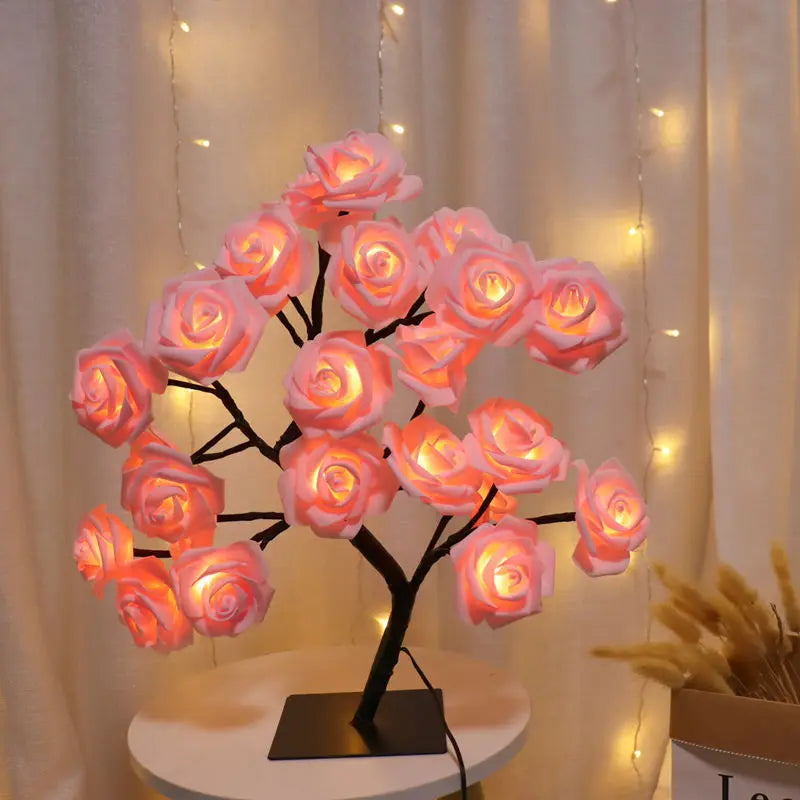 24 LED USB Rose Tree Table Lamp Fairy Flower Night Light for Home Wedding Party Bedroom Gift - PhishStones Products