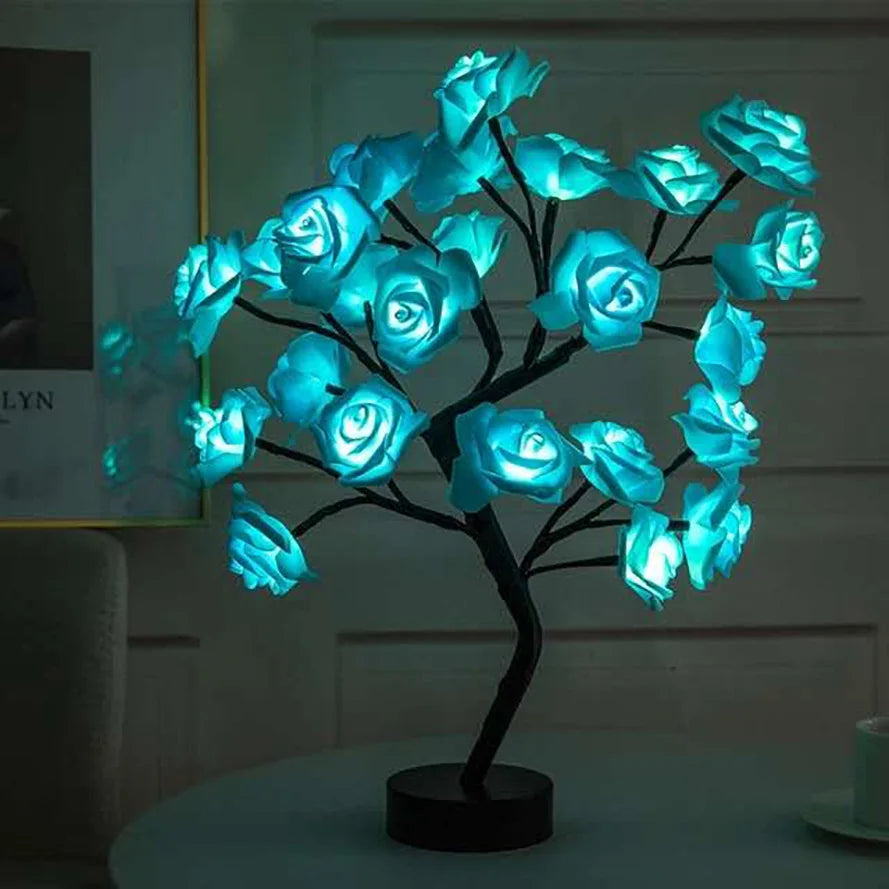 24 LED USB Rose Tree Table Lamp Fairy Flower Night Light for Home Wedding Party Bedroom Gift - PhishStones Products