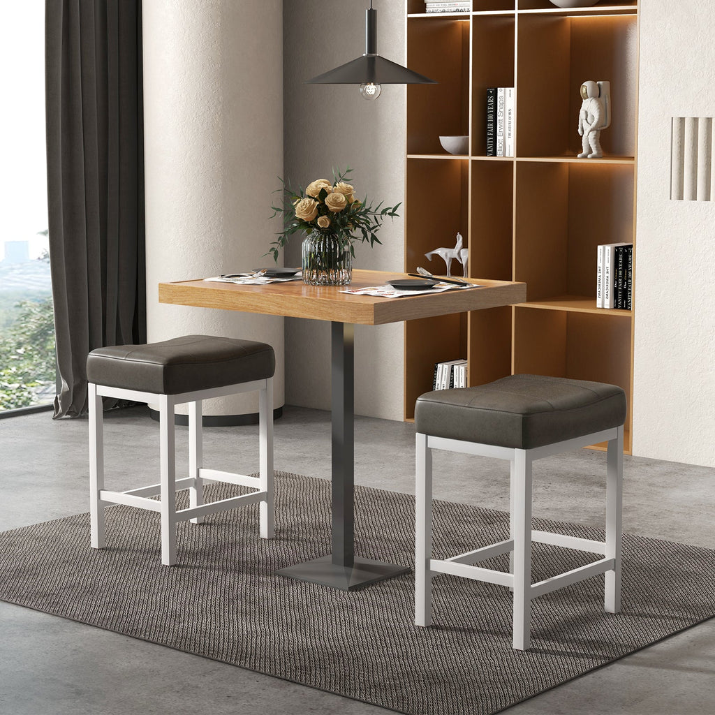 24.5 Inches Linen Fabric Saddle Stools Set of 2 with Cushioned Seat