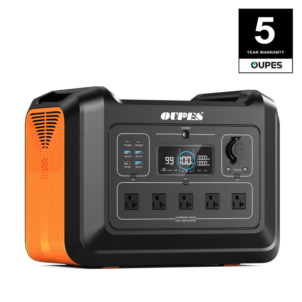 OUPES 2400W 2232Wh Portable Power Station, Solar Powered Generator with 5 AC Outlets (5000W Peak), Emergency LiFePO4 Battery UPS Generator for Home Backup, Outdoor, Camping, RV, Bundles, 240W-960W Solar Panel Optional