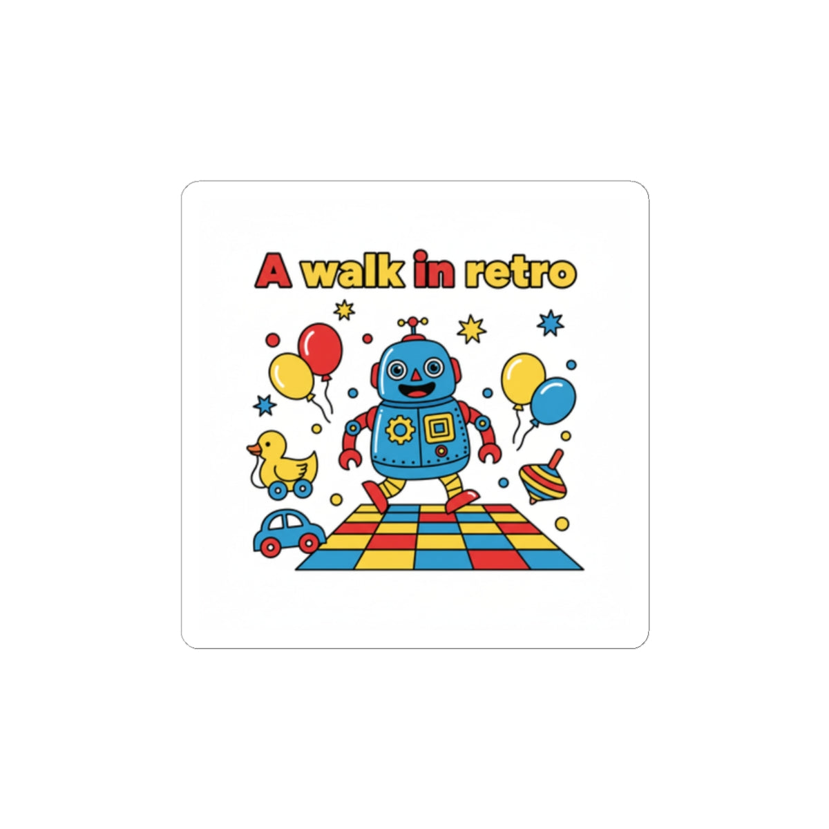 Retro Toy Robot Sticker | Throwback Kid, Primary Color Nostalgia