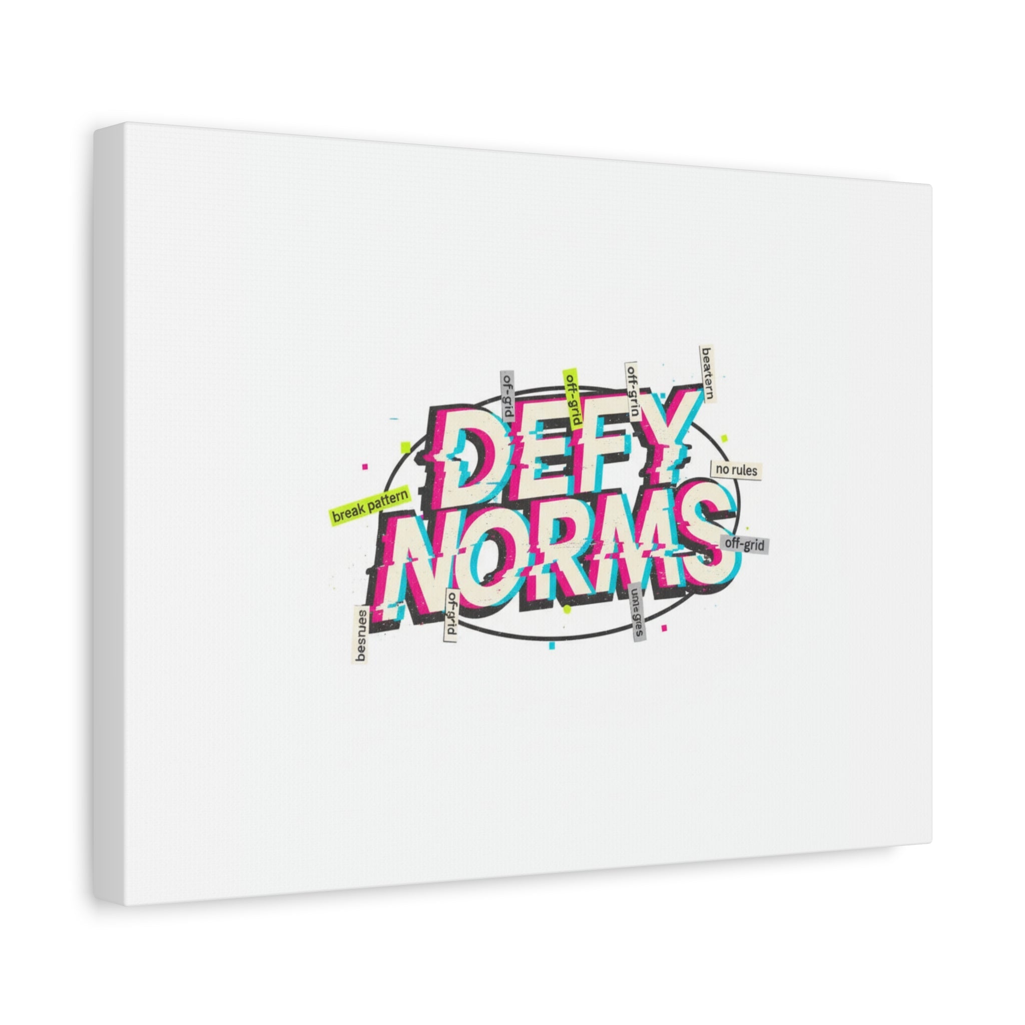 Defy Norms Canvas, Anti-Aesthetic Glitch Typography, Brutalist Poster Style