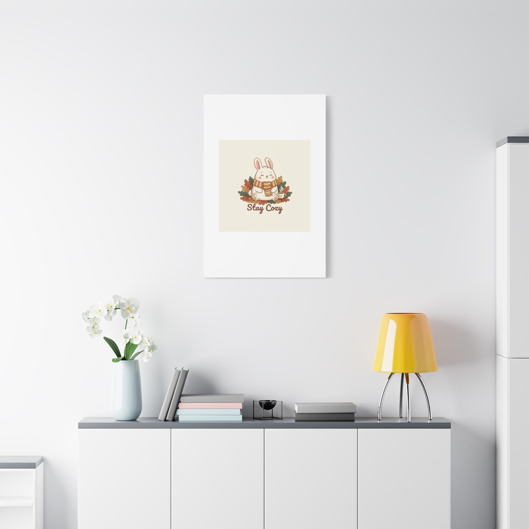 Cozy Bunny Illustration Canvas | Cute Critter Winter Forest Art