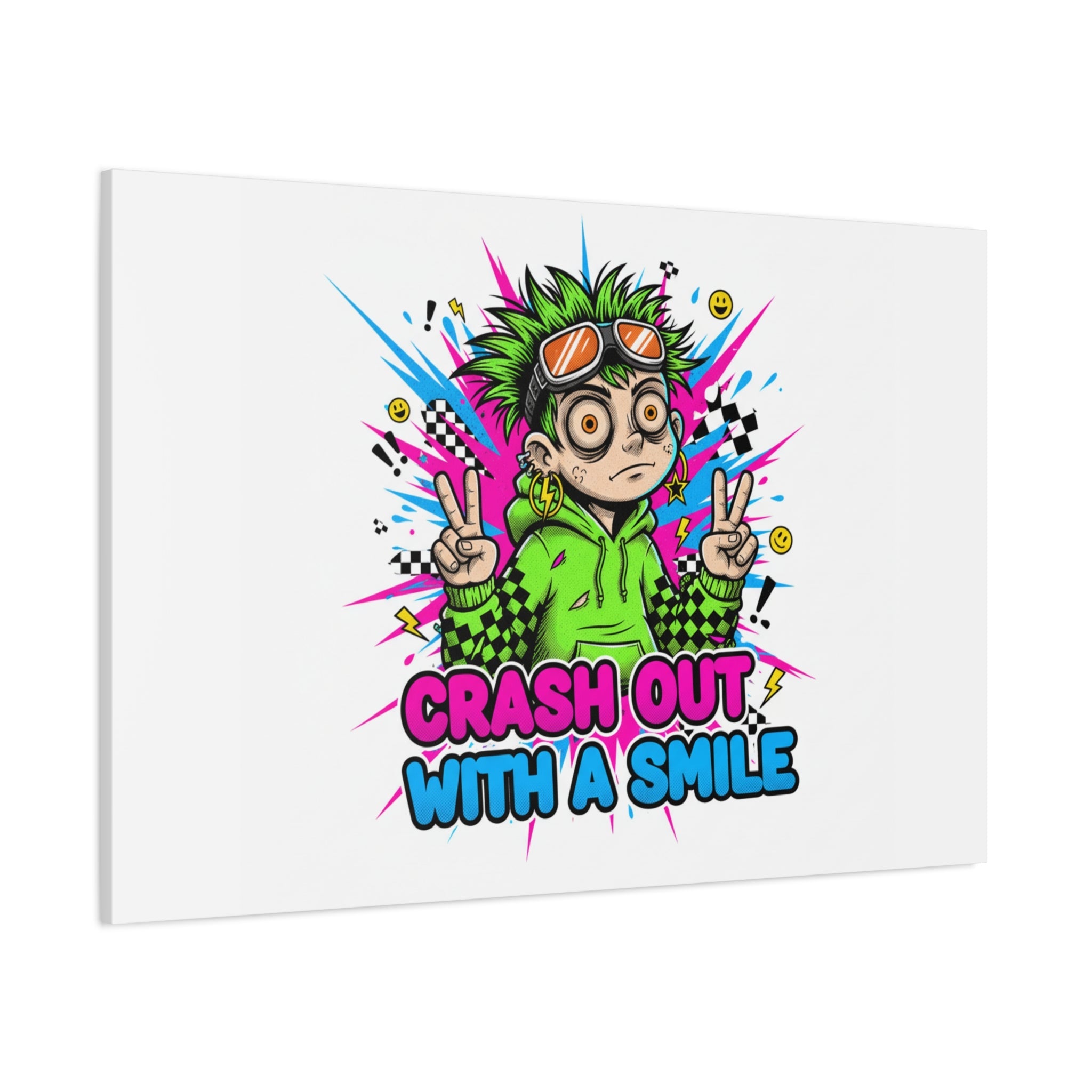 Crash Out With a Smile Canvas Print | Neon Skate Graffiti, Meme Meltdown Art