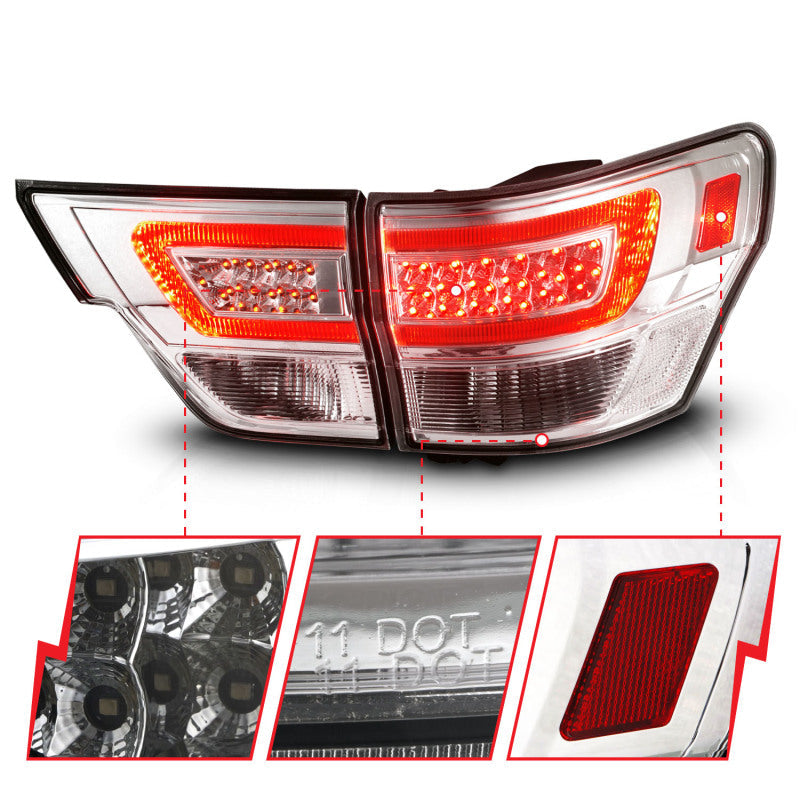 ANZO 11-13 Jeep Grand Cherokee LED Taillights w/ Lightbar Chrome Housing/Clear Lens 4pcs 311441
