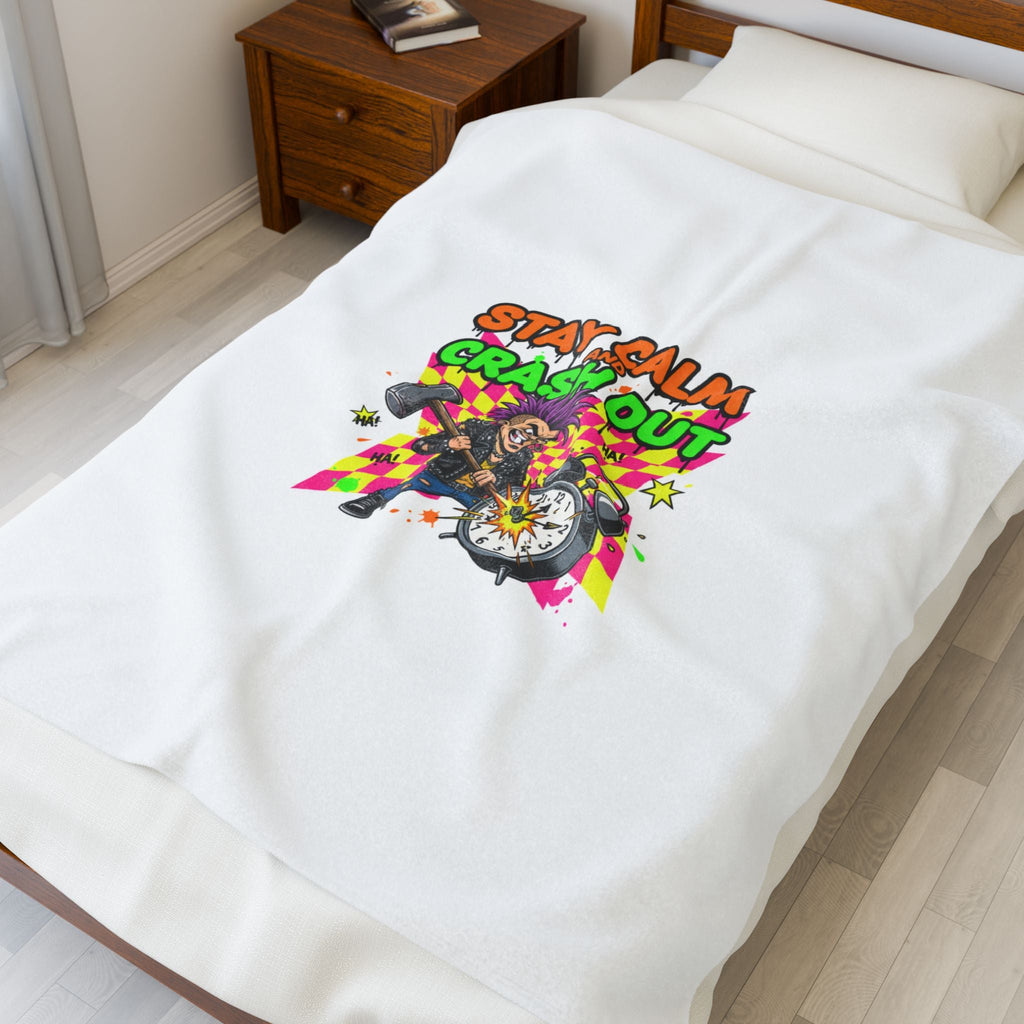 Stay Calm Crash Out Velveteen Blanket | neon skate graffiti, meltdown design