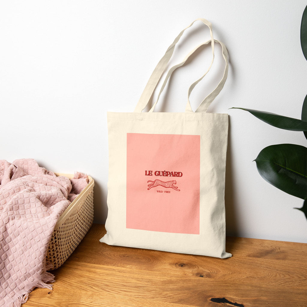 Elegant Pink CHEETAH Cotton Canvas Tote,  Le Guepard