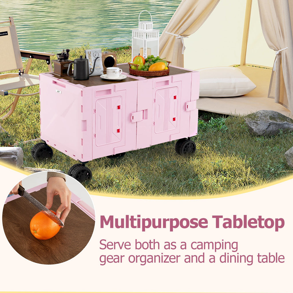 Large Foldable Utility Cart with 2-Tier Storage Crates and Telescoping Handle