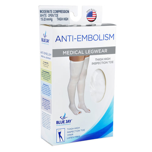 Anti-Embolism Stockings XL Regular, 15-20 mmHg, Thigh High, Inspection Toe, Silicone Top, White