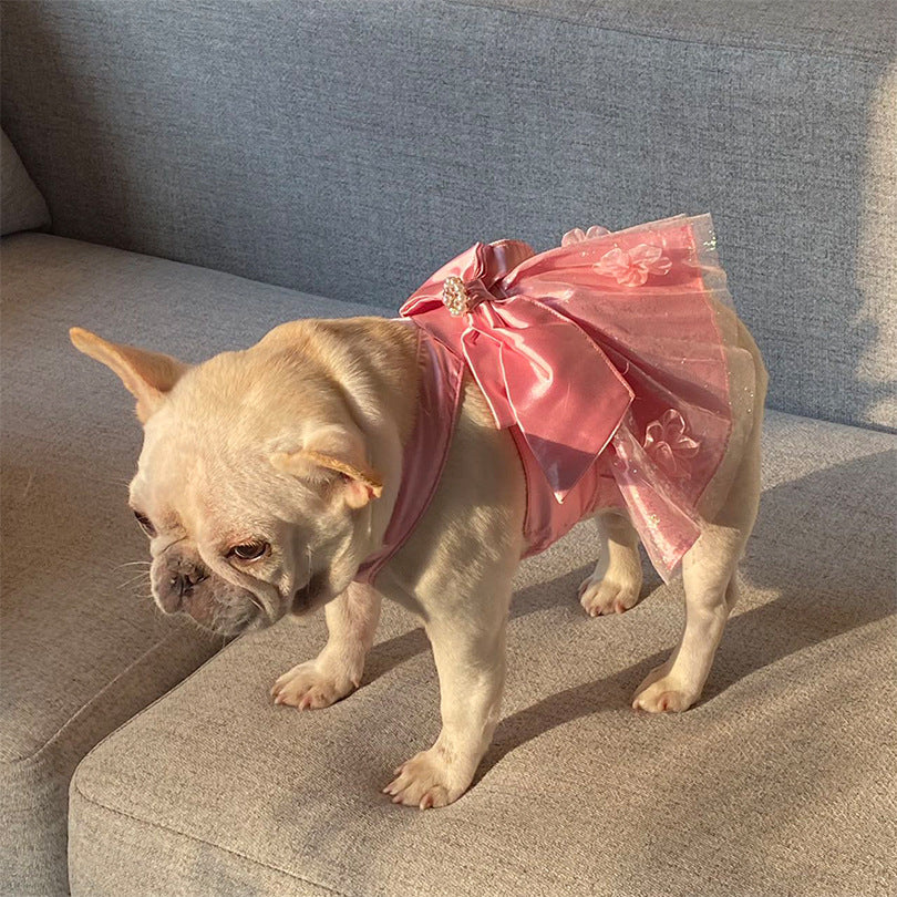 Mesh Dress Skirt Dogs And Cats Bow Pearl