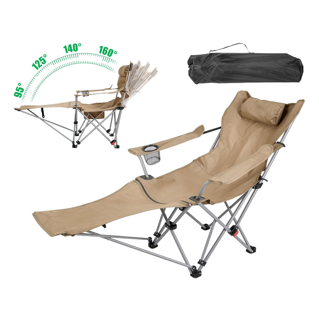 Reclining Camping Chair with Footrest 4-Position Adjustable Outdoor Folding Chair Heavy Duty Portable Camping Lounge Chair with Headrest Cup Holder &