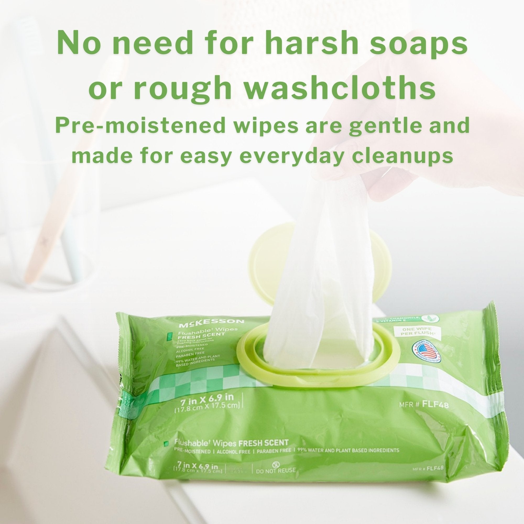 McKesson Flushable* Wet Wipes - Unscented, 48 Wet Wipes per Pack FLU48