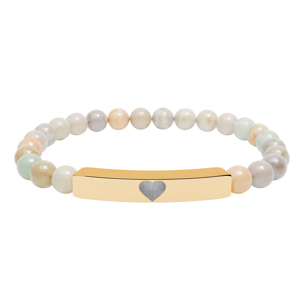 Engraved Natural Stone Stretch Bar Bracelet — Personalized Heart Bar Beaded Bracelet