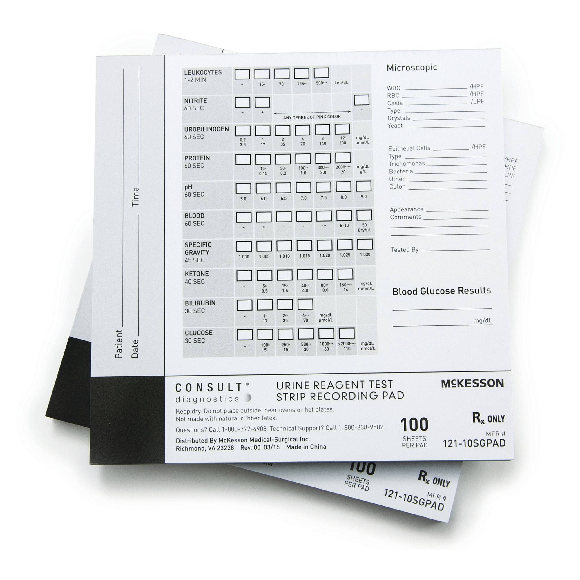 McKesson Consult™ Urine Reagent Test Strip Recording Pad 121-10SGPAD