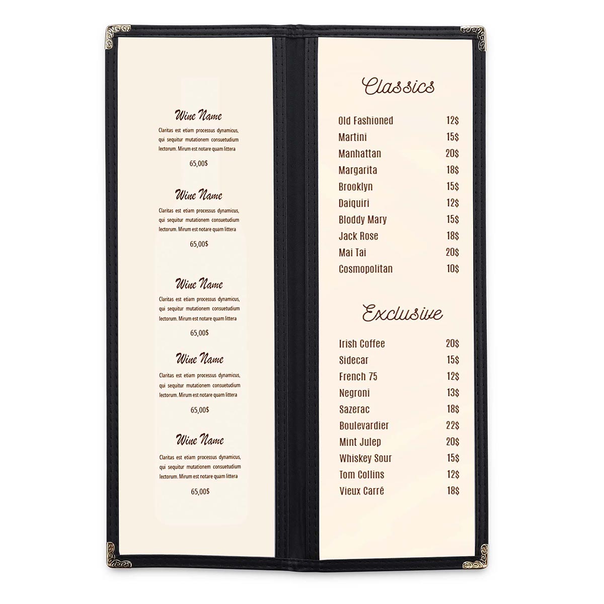 Yescom 30x Menu Covers Bistro Wine List Holder 4.25x14