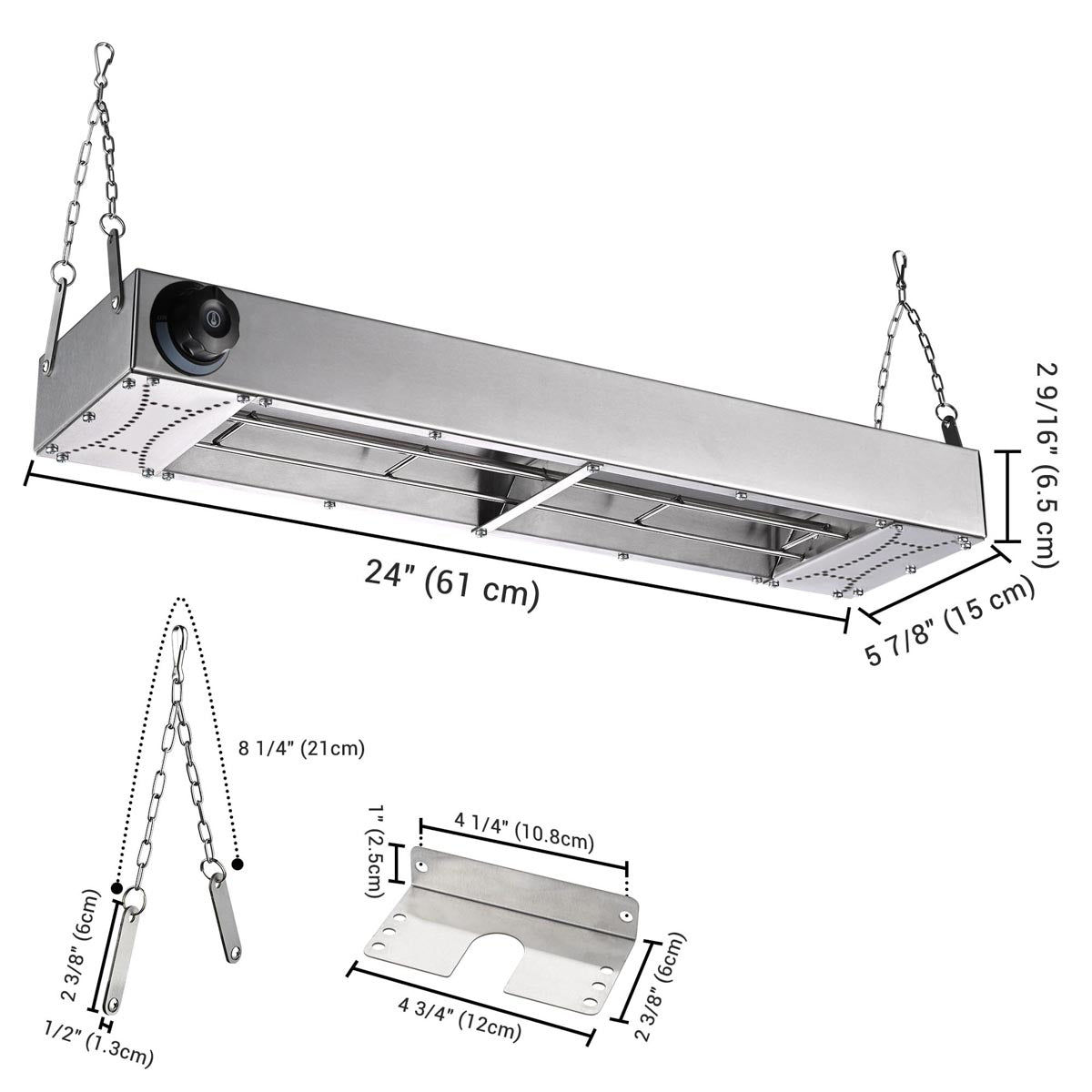 Yescom Food Warmer Overhead Heater 24 in. 900W