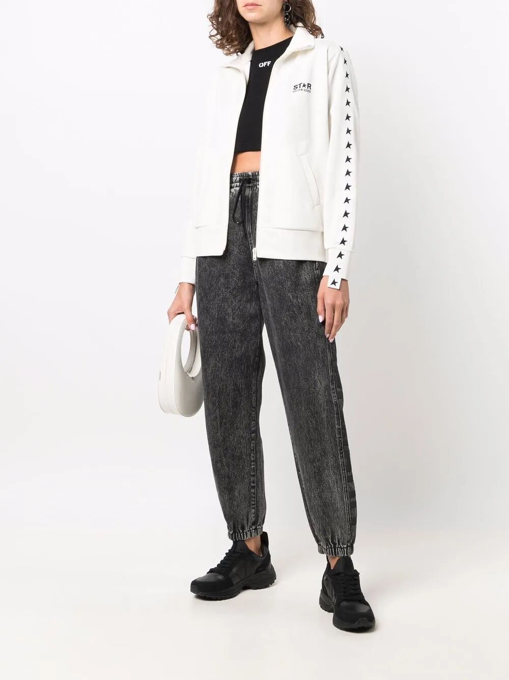 Golden Goose Women Zipped Sweatshirt With Grosgrain Strip And Stars