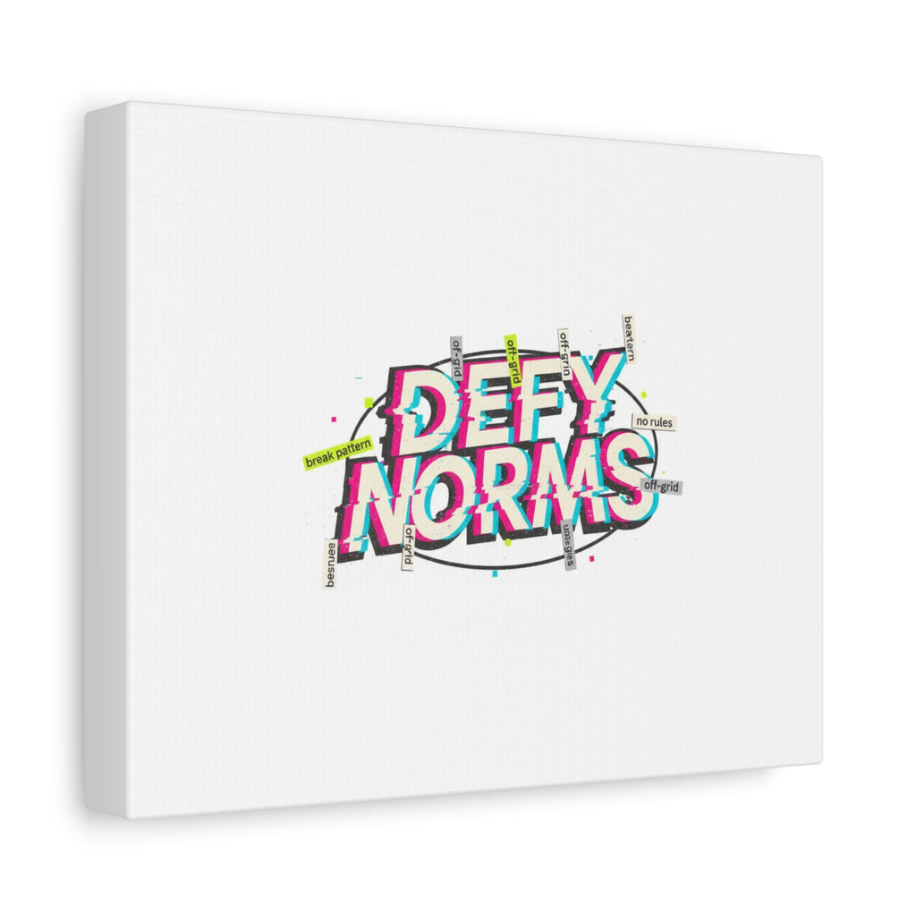 Defy Norms Canvas, Anti-Aesthetic Glitch Typography, Brutalist Poster Style
