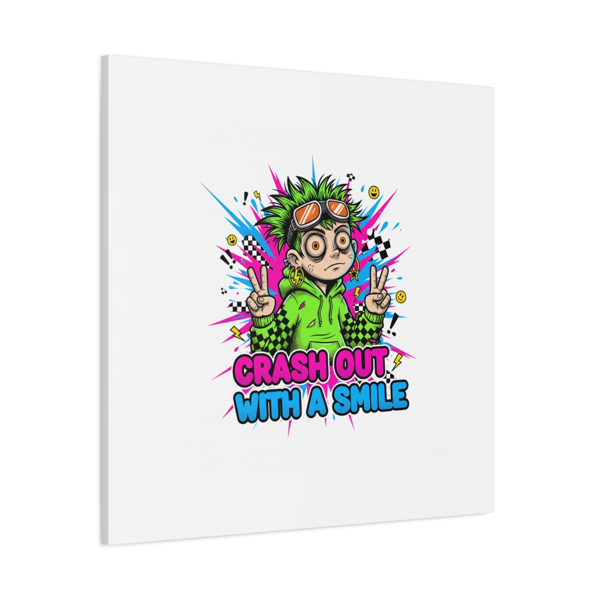 Crash Out With a Smile Canvas Print | Neon Skate Graffiti, Meme Meltdown Art