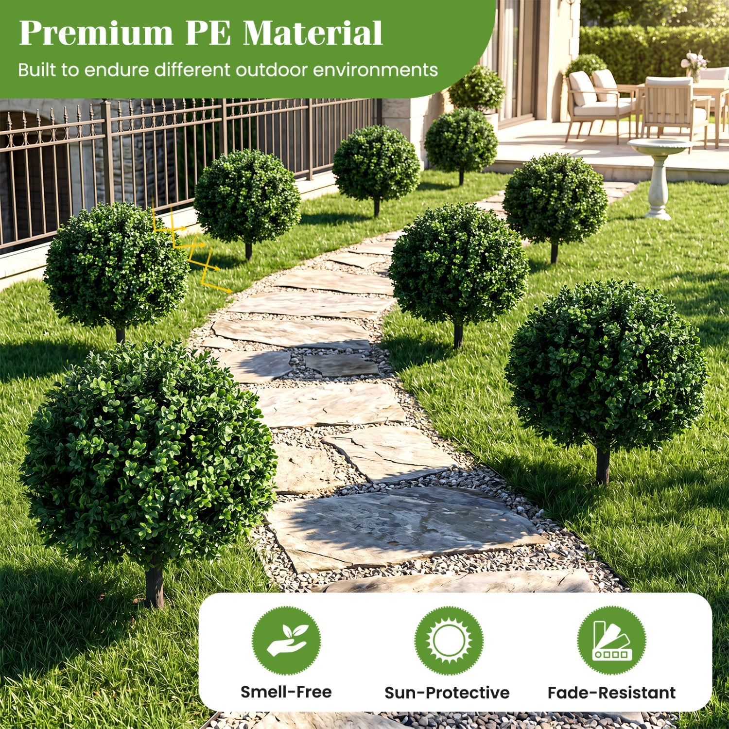 Artificial Boxwood Topiary Trees 27" Set of 2 with Ground Spikes