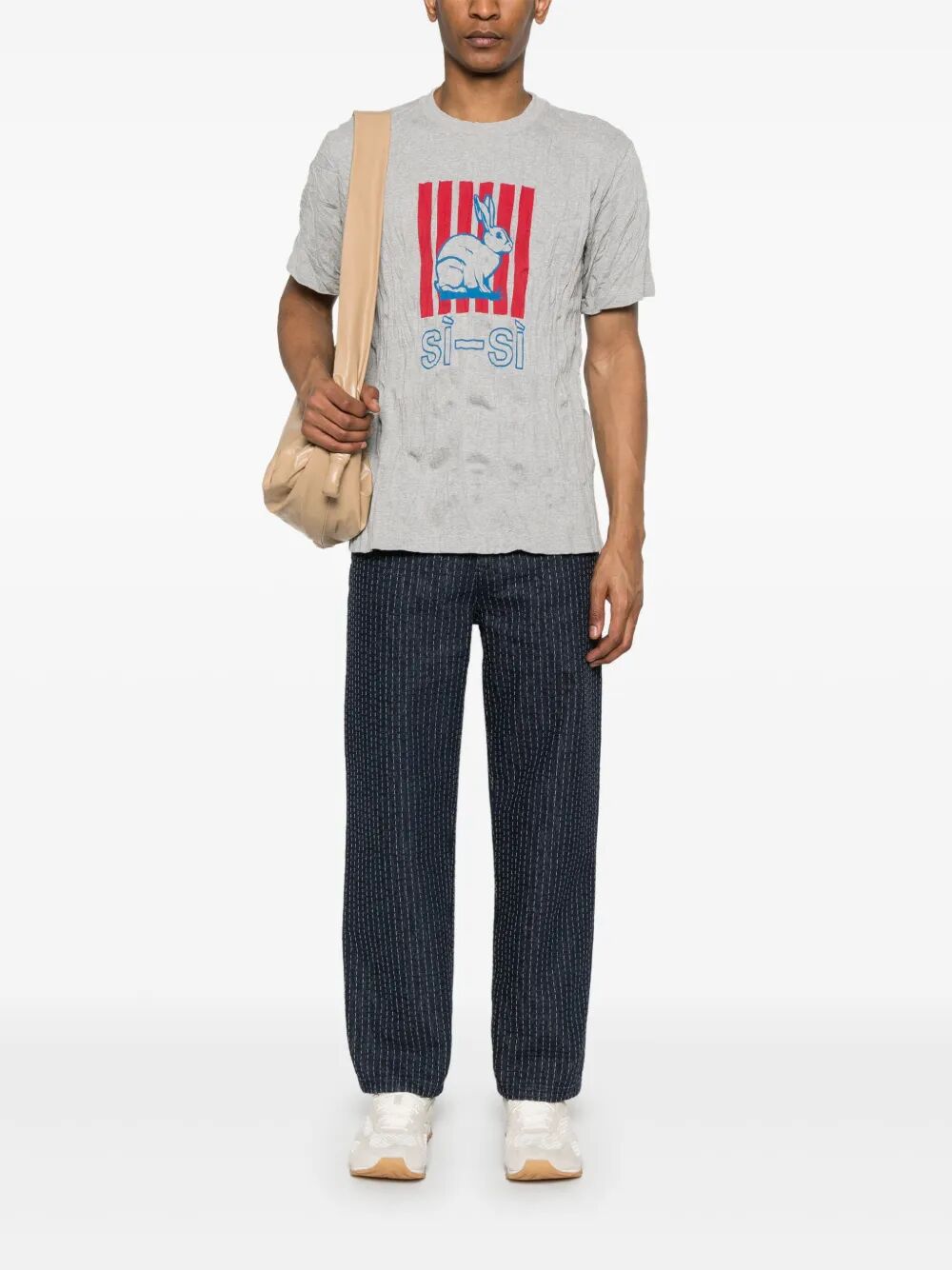 Bottega Veneta Men Graphic Rabbit-Print Crushed Cotton Jersey T-Shirt