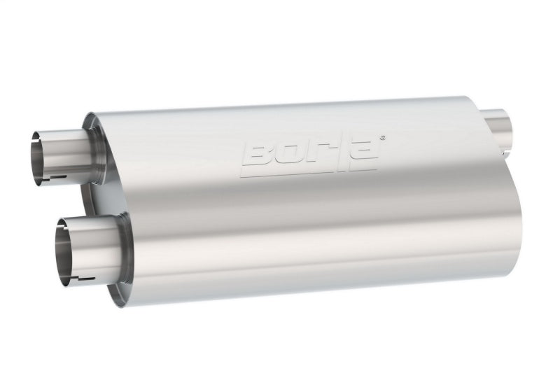 Borla Universal Pro-XS Muffler Oval 3in Inlet/ 2.5in Dual Outlet Transverse Flow Notched Muffler 400499