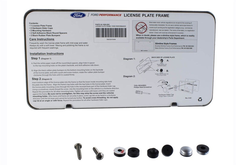 Ford Racing Slim License Plate Frame - Brushed Stainless Steel M-1828-SSC