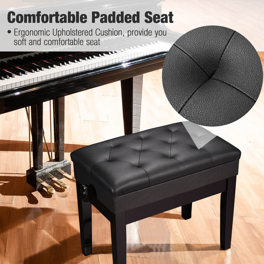 Yescom Piano Bench Leather Seat Adjustable-Height w/ Storage