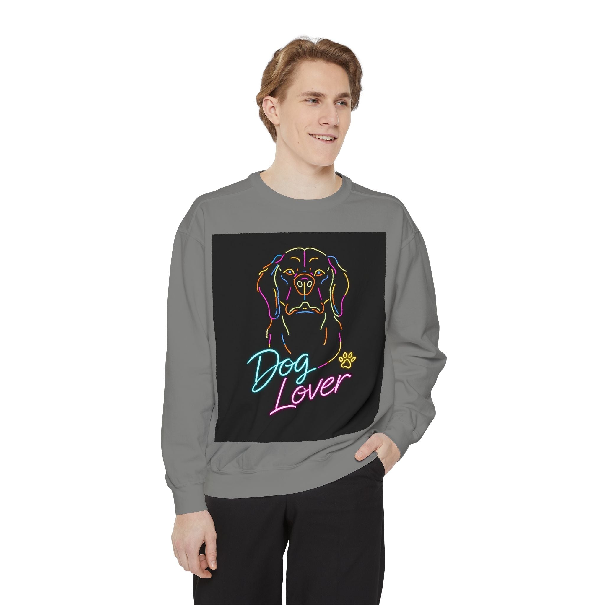 Dog Lover Sweatshirt — Neon Puppy Graphic Crewneck