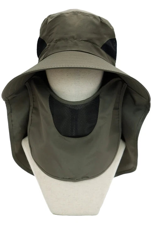 Dark Neutral Wide Brim Poly Fabric Mesh Sun Visor/OLIVE