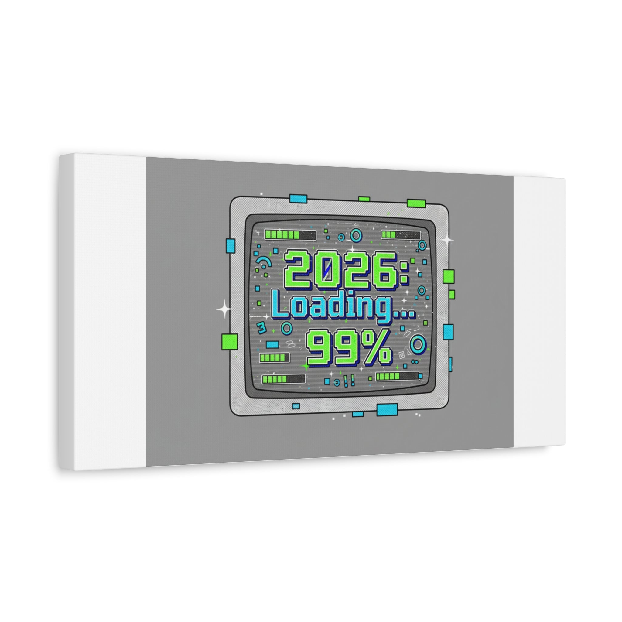 2026 Loading 99% Canvas | NYE countdown, retro system interface