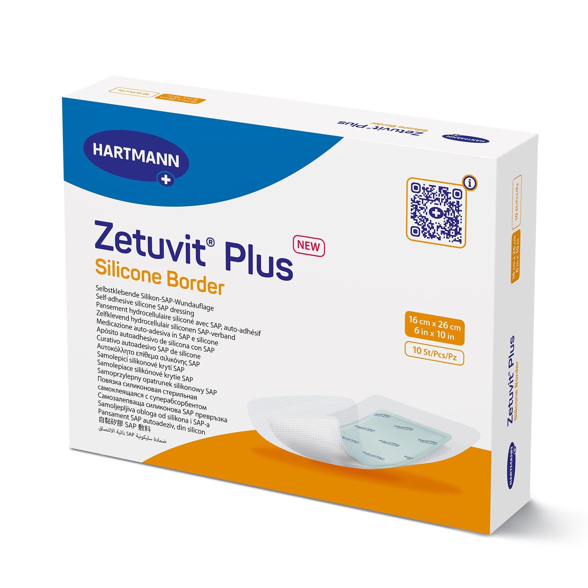 Zetuvit® Plus Silicone Border Super Absorbent Dressing, 6 x 10 Inch 413904