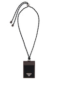 PRADA Mini Two-Tone Canvas and Leather Card Holder