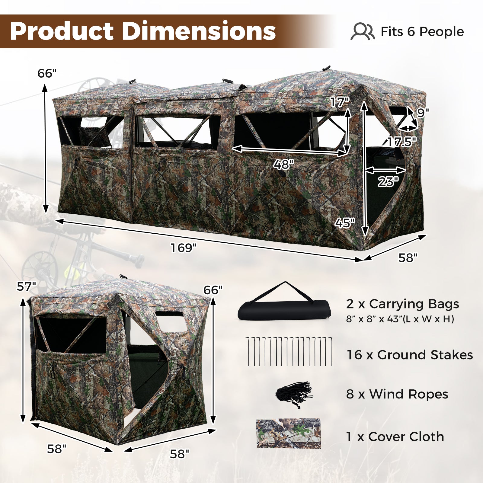 2-6 Person Side-by-Side Hunting Blinds Double One-way See-through Ground Blinds