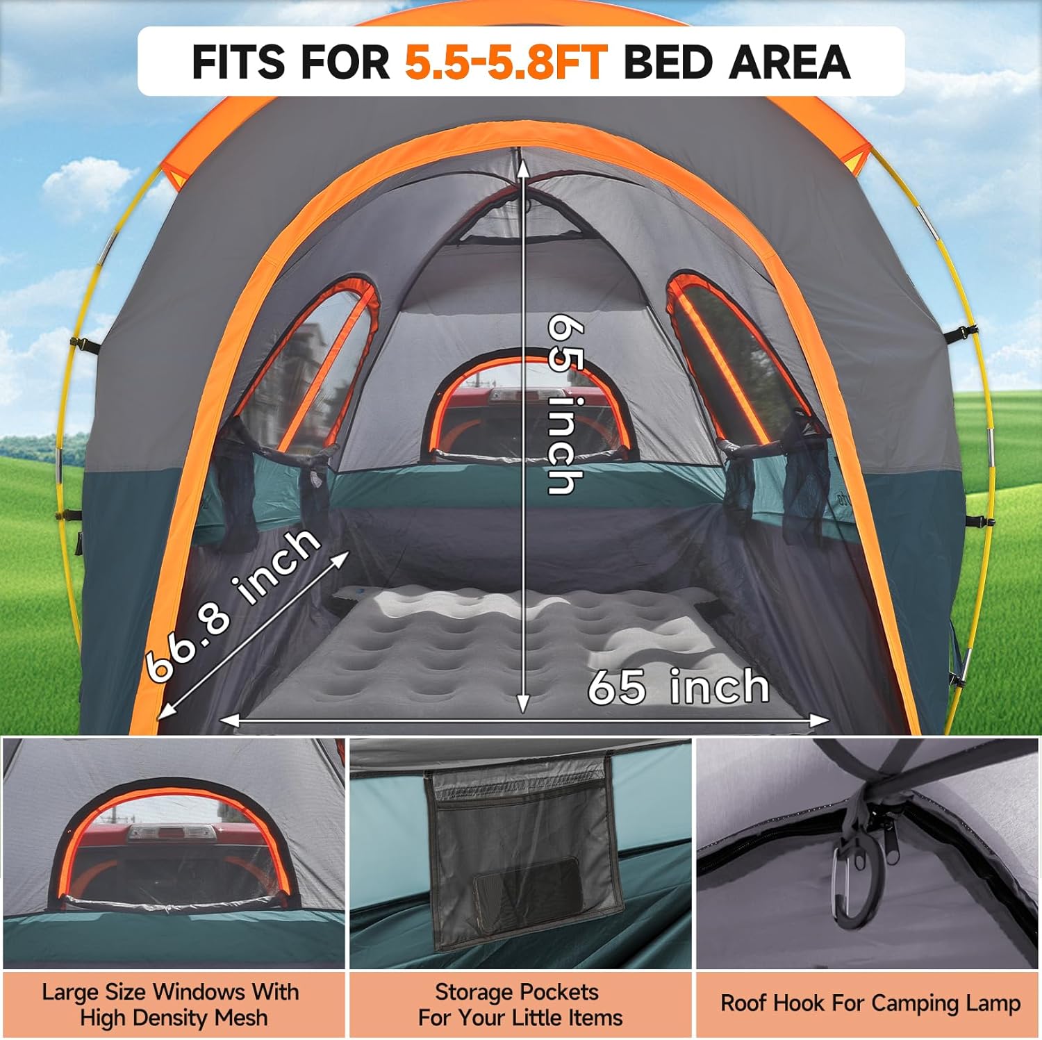 Umbrauto Truck Bed Tent with Awning,Fits 5.5-5.8 ft Truck Beds | PU3000mm Waterproof Pickup Tent