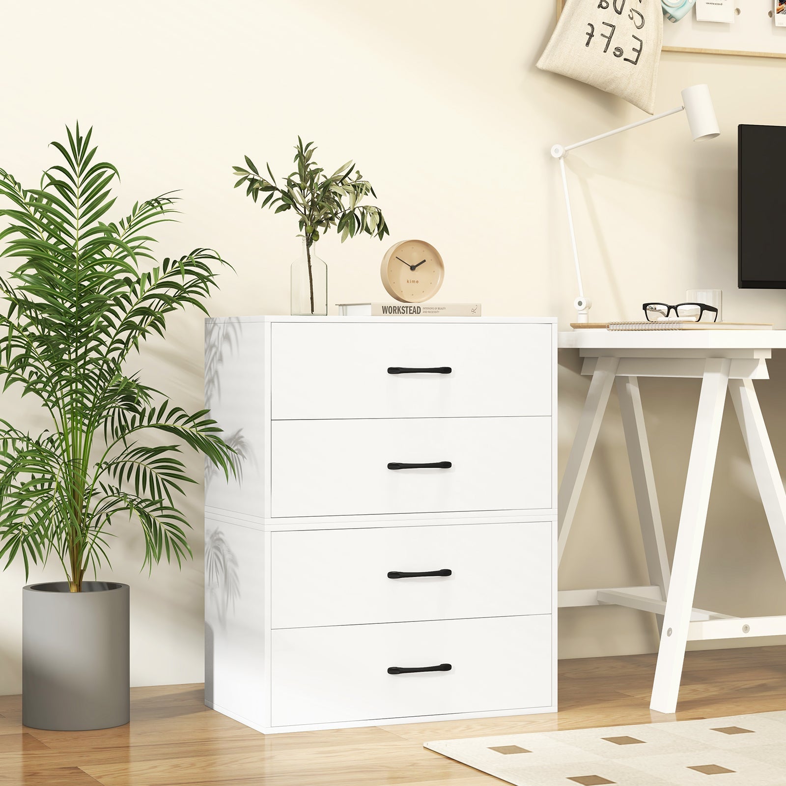 2-Drawer Stackable Horizontal Storage Cabinet Dresser Chest with Handles