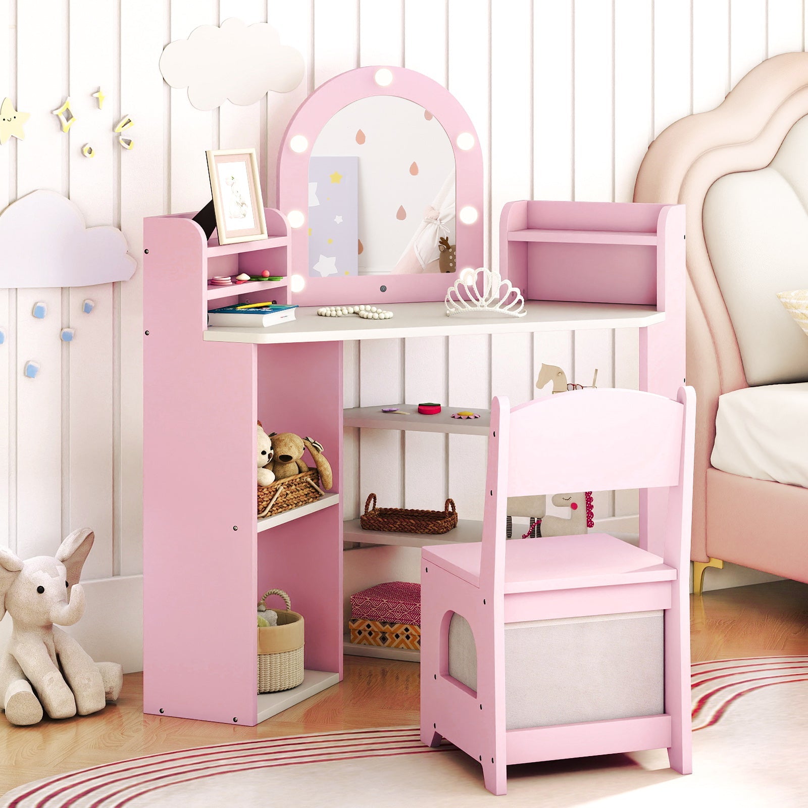 2-In-1 Kids Vanity Set with Lights for Toddlers 3+ Years Old