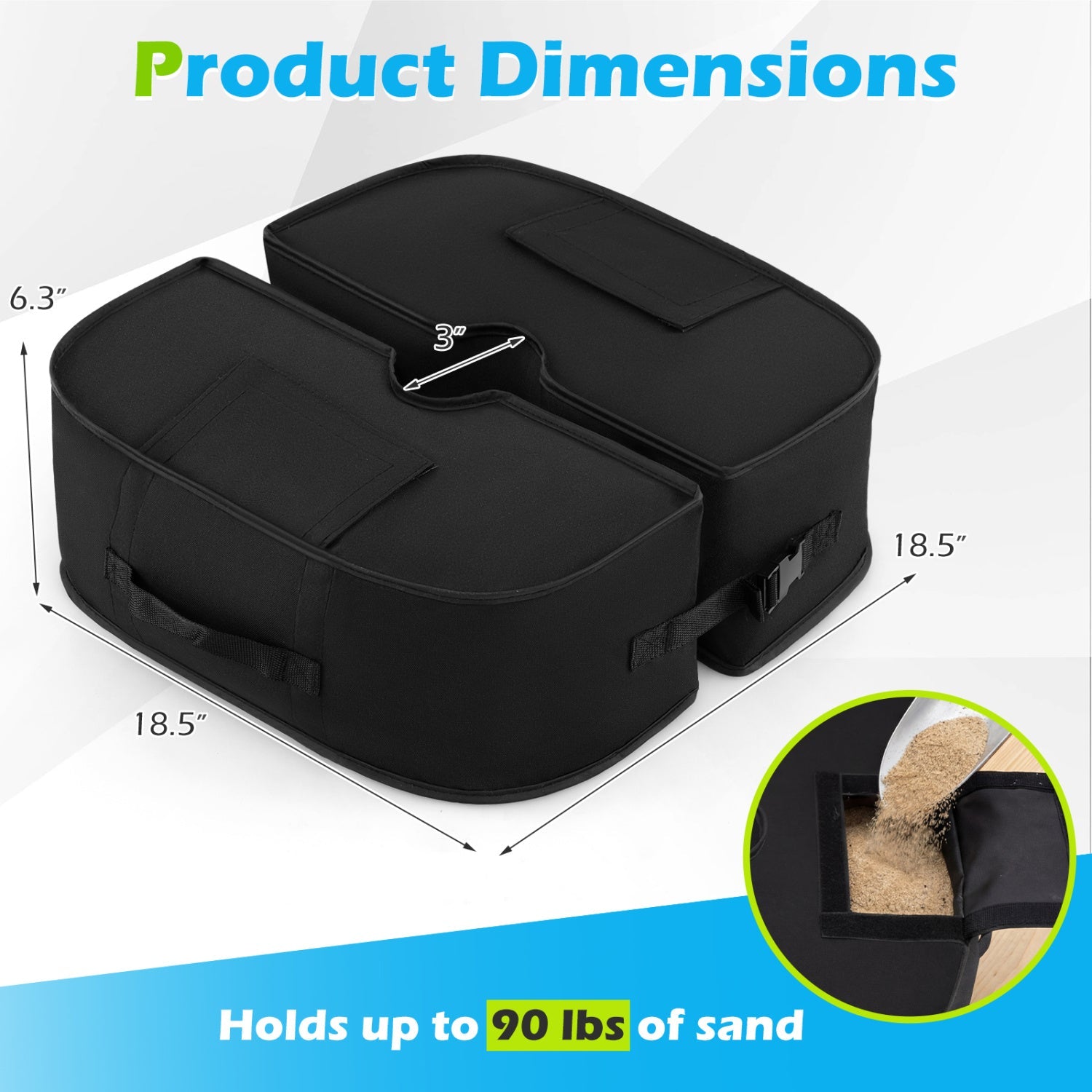 2-Pack 90 LBS Umbrella Base Weight Sandbags