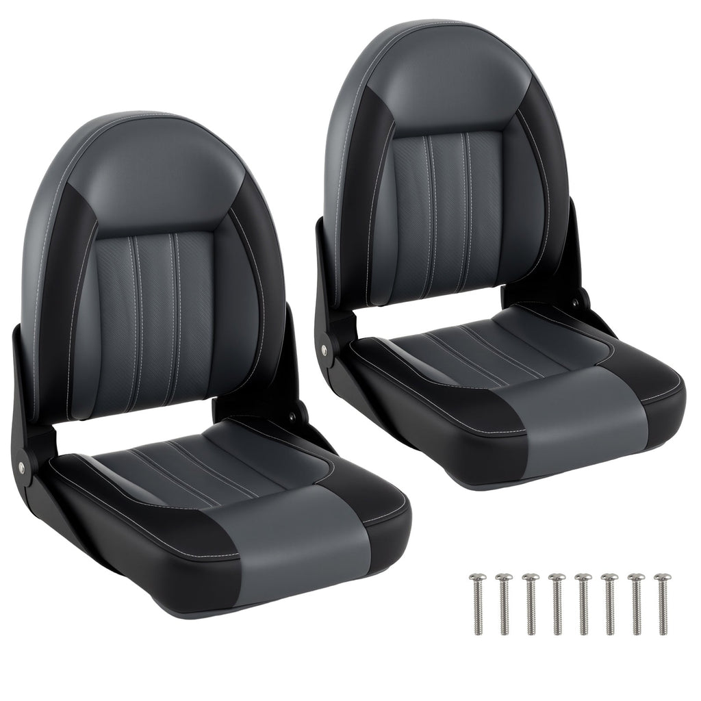 2-Pack Folding High Back Boat Chairs with Sponge Padding and Fixing Bolts-Black