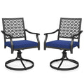 2 Pack Swivel Outdoor Chairs with Soft Cushions and Round Steel Base-Navy