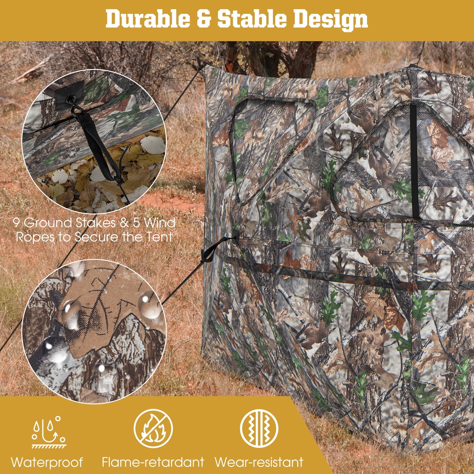 2-Panel Hunting Ground Blind Pop Up Fence with 3 Shoot Through Ports