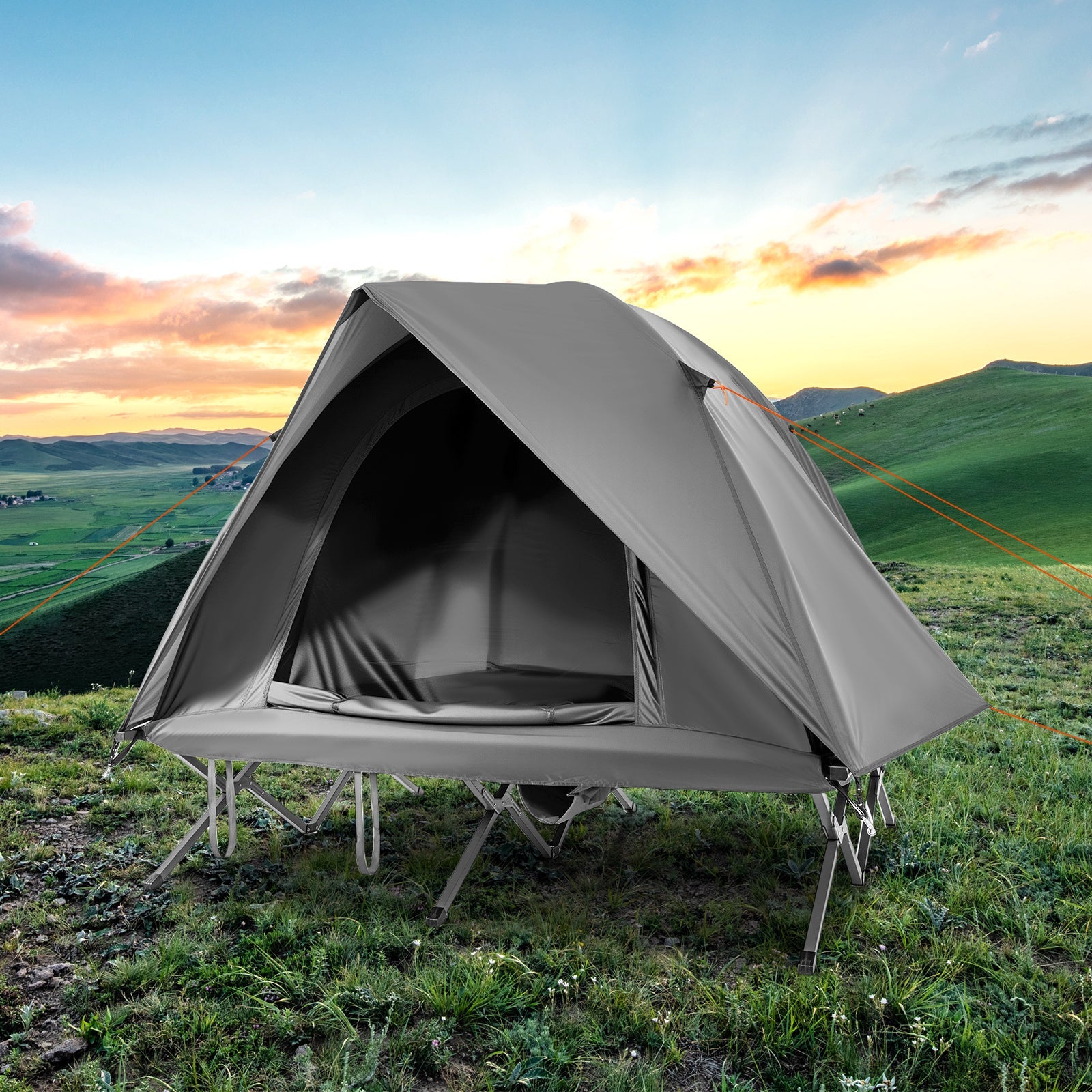 2-Person Camping Cot Tent Foldable Off-Ground Camping Combo for Adults
