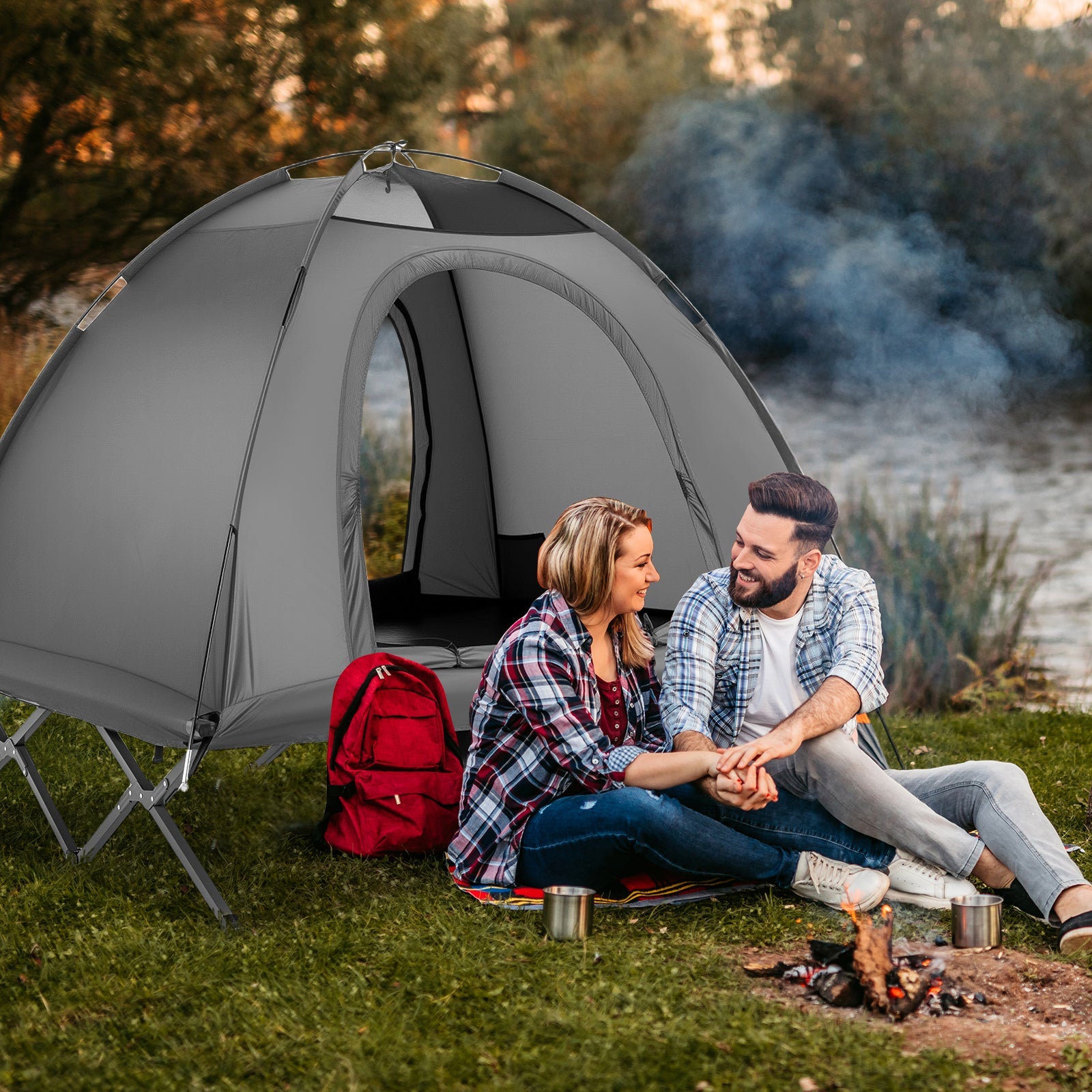 2-Person Camping Cot Tent Foldable Off-Ground Camping Combo for Adults