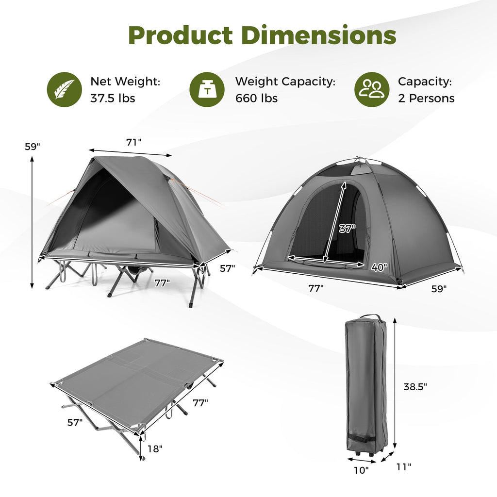 2-Person Camping Cot Tent Foldable Off-Ground Camping Combo for Adults