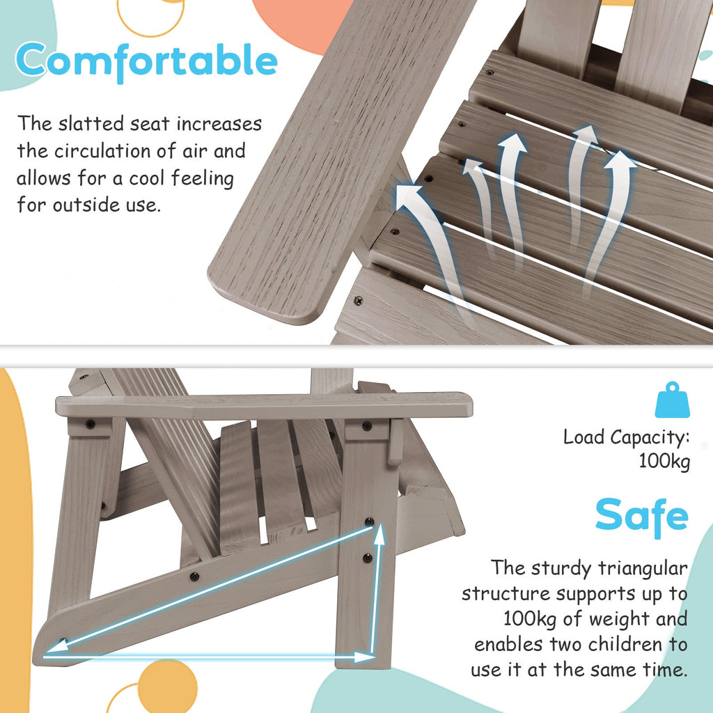 2 Person Fir Wood Adirondack Chair with High Backrest-Gray