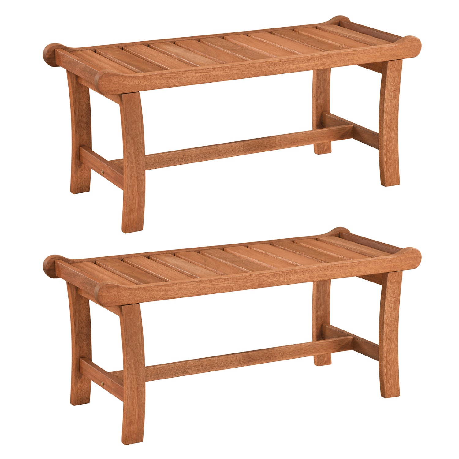 2-Person Outdoor Wood Bench with Slatted Seat - Set of 2
