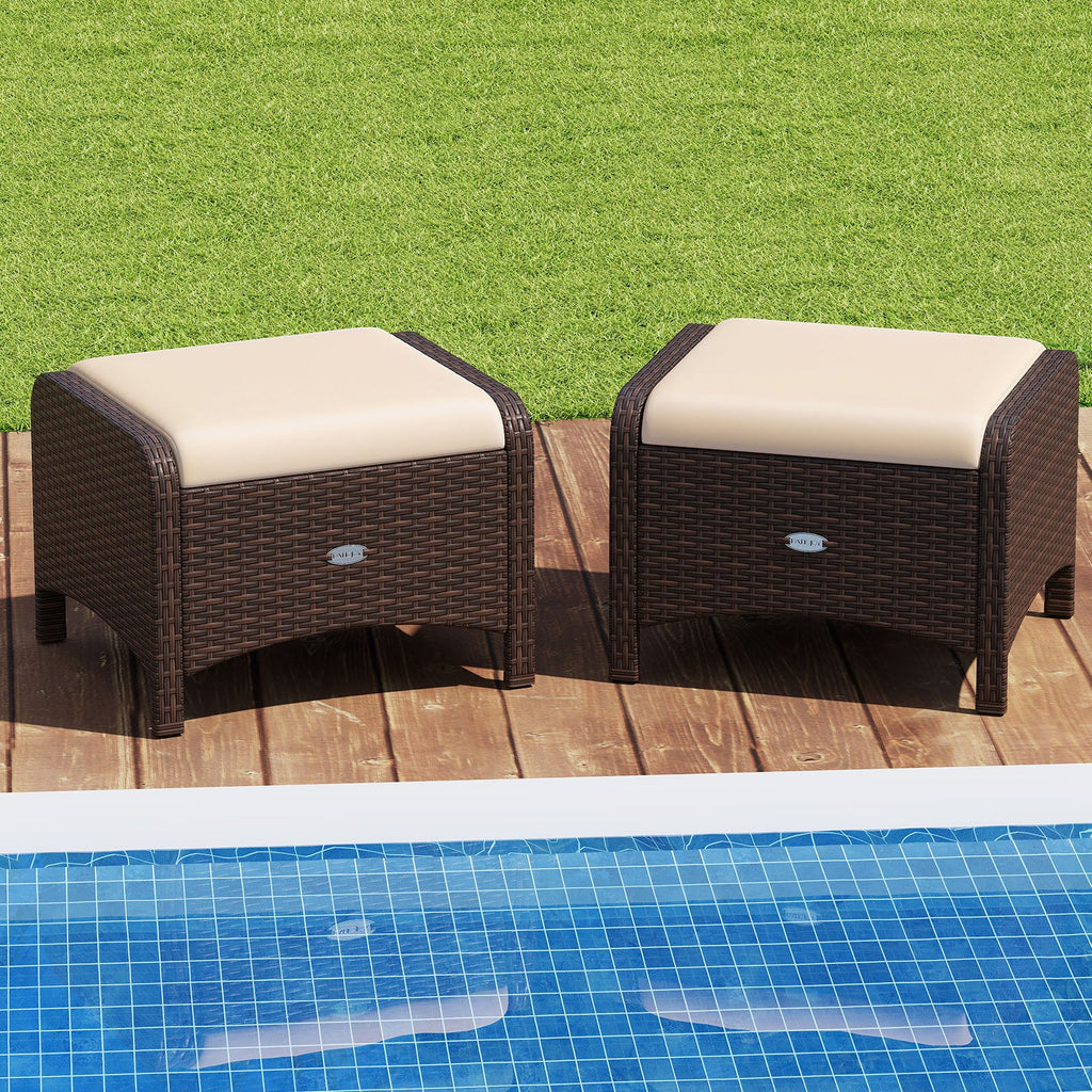2 Pieces Outdoor Patio PE Wicker Ottomans with Removable Cushions