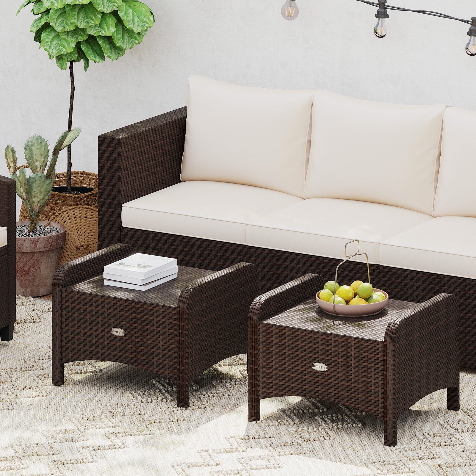 2 Pieces Outdoor Patio PE Wicker Ottomans with Removable Cushions