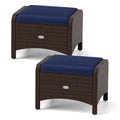 2 Pieces Outdoor Patio PE Wicker Ottomans with Removable Cushions
