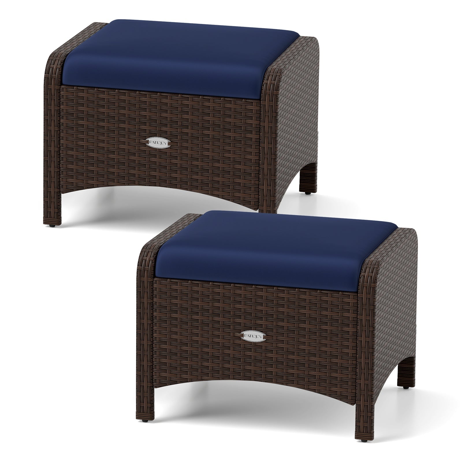 2 Pieces Outdoor Patio PE Wicker Ottomans with Removable Cushions